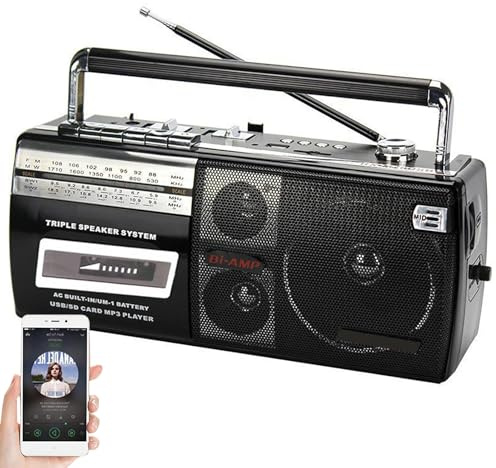 SNBGRYE Reproductor De Casetes CláSico, Compatible con Tarjeta De Memoria/USB, Radio Multibanda Am/FM/SW, Auriculares + Unidad Flash USB, para Reuniones Familiares/Viajes