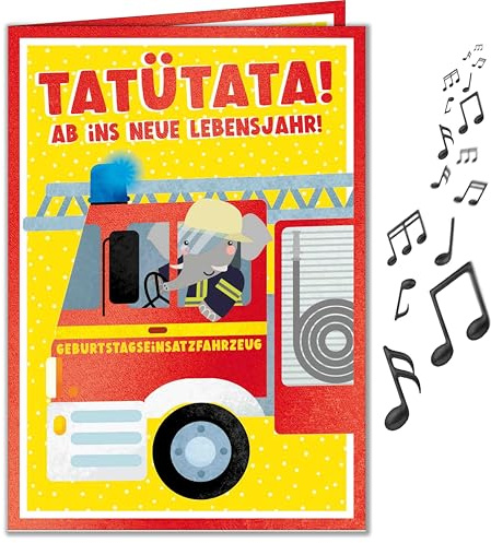 bentino MUSIK Geburtstagskarte KidsCards Feuerwehr, Glückwunschkarte für Jungs zum Kindergeburtstag