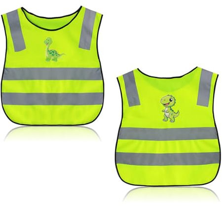 TIANLIN Reflektierende Weste Kinder, 2 Stück Sicherheitsweste Kinder, Dinosaurier-Muster Reflektierende Jacke Kinder, Kinder-Nacht-Reflektorweste, für Camping, Wandern, Skifahren