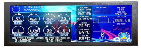 VSDISPLAY Svart 7,84 tum 1280 x 400 HD IPS miniskärm sträckt bar LCD-skärm, som PC/dator/hastighetstemperatur CPU GPU sekundär skärm