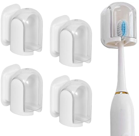 portacepillos de Dientes, 4 PCS Soportes para Cabezales de Cepillo de Dientes Montados en la Pared, Soportes Colgantes para Cepillos de Dientes con Tapa,sin Perforación, para Ducha, Baños