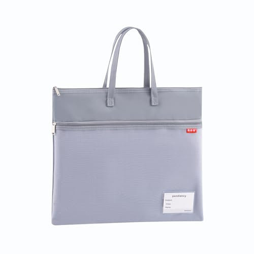 Dokumententasche Zip Beutel 43 x 35 CM, A3 Tragetasche Wasserdichte Doppel-Reißverschluss Nylon Mesh mit Griff Faltbare Groß Etiketten Schüler Büro Liefert Reisetasche Grau