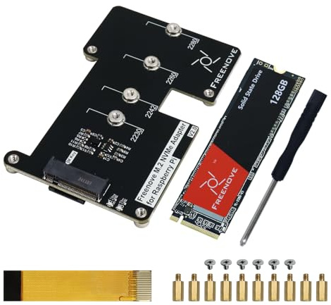 Freenove M.2 NVMe Adapter V2 for Raspberry Pi 5 (with 128GB SSD), M.2 HAT Add-on Board, Solid State Drive, PCIe 2.0 / 3.0, Tested Speed 800 MB/s