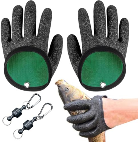 SIRLOMU 1 Paar Wasserdichte Stichfest Anti Schnitt Angelhandschuhe mit 2 Magnetic Buckle Angelzubehör für Sicheren Umgang mit Hecht Zander Wels