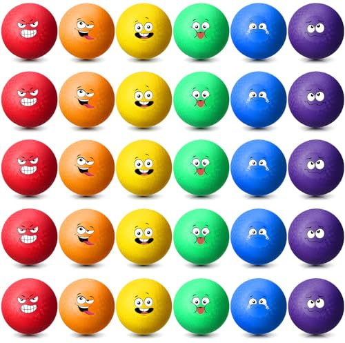 Jerify 30 Pcs 6.3 Inch Dodgeballs Playground Balls Bulk Colorful Emotion Handball Kickball Bouncy Balls for Indoor Outdoor Games Gym Camps Picnic Beach School