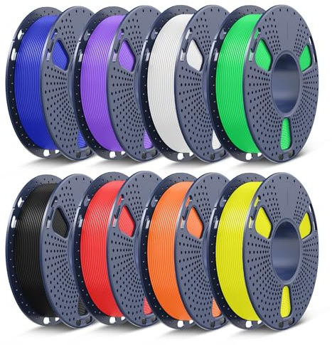 SUNLU Lot de filaments pour imprimante PETG multicolore 1,75 mm,emballé individuellement sous vide,0,25 kg par bobine,(noir + blanc + rouge + bleu clair + vert + jaune + jaune soleil + violet lavande)