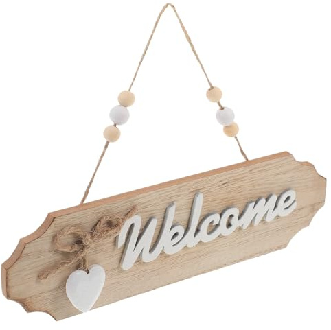 NUOBESTY Cartello di Benvenuto Appeso in Legno Fiocco Decorativo Targhetta da Porta Stile Nordico per Arredamento Casa Ornamento Decorativo per Negozi Uffici e Bar Accessorio
