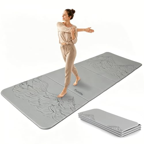 FunLife Faltbare Yogamatte 10mm – Extra Dicke Fitnessmatte für Yoga, Pilates & Gymnastik, Rutschfeste Trainingsmatte, Platzsparend Faltbar, Indoor & Outdoor, Silver Grey – Black