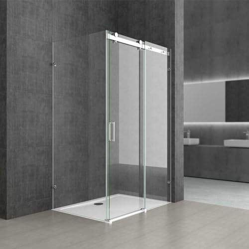 Durovin Bathrooms 1200 x 750mm L Shape Rectangular Frameless Shower Enclosure - Sliding Door - 8mm Safety Clear Glass
