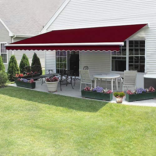 Retractable Manual Awning, Multi Size DIY Folding Awning with Hand Crank Patio Garden Sun Shade Canopy Gazebo, Anti-UV and Waterproof for Courtyard, Balcony, Restaurant (3x2.5m, Wine)