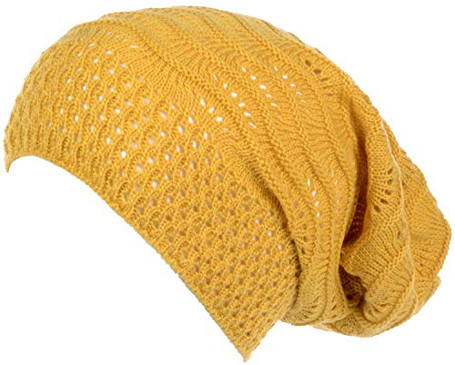 BYOS Women's Airy Cool Lightweight Cutout Long Slouchy Crochet Knit Beanie Hat