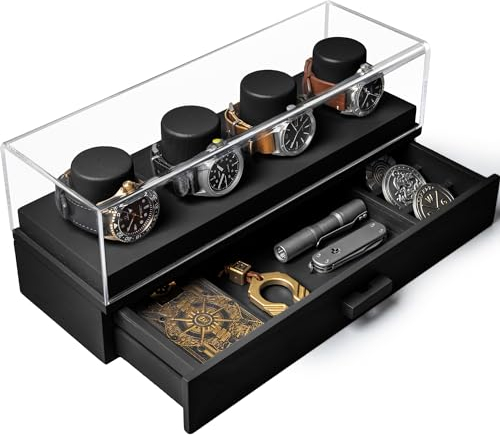 Améliorez votre collection de montres avec The Watch Deck – Présentoir de montres de qualité supérieure pour 4 montres – Cadeau d'anniversaire unique pour homme – Boîte à montres en bois pour homme et