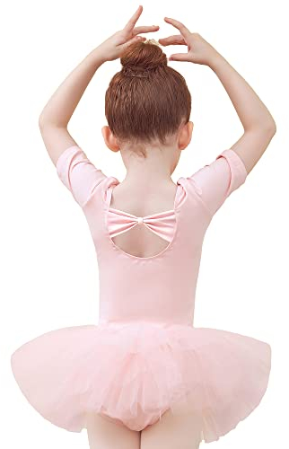 Tancefair Mädchen Ballettkleid Ballettbekleidung Kinder Kurzarm Balletttrikot Ballettanzug Tanzkleid Tanzbody mit Rock Tütü