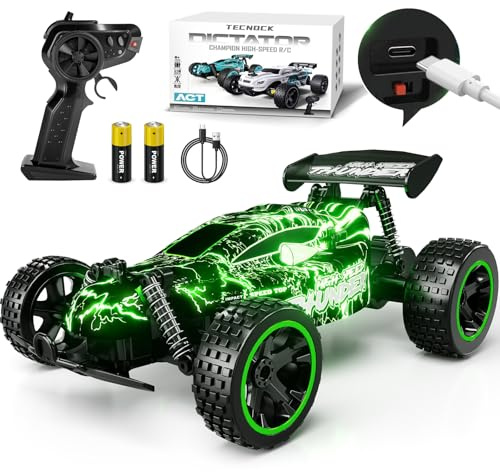 Tecnock Autos de control remoto para niños, coches de carreras RC a escala 1:18 con luces LED, juguetes para interiores y exteriores, regalos para niños y niñas