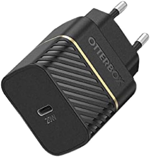 OtterBox USB-C EU Ladegerät 20W, Schnellade Funktion für Smartphone und Tablet, Sturzgeschützt und Robust, Schwarz, Keine Einzelhandelsverpackung