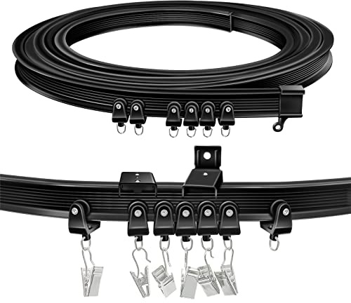 TOKPLNU Ceiling Curtain Track Curved Curtain Rail Wall Mount Flexible Bendable Curtain Track 20 Ft Black Sliding Track System Set for Bay Window, Room Divider