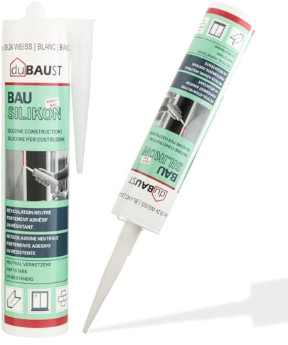 dubaust BAS24 Mastic Silicone de construction Silicone neutre pour fenêtres Intérieur/extérieur résistant aux intempéries hautement élastique Cartouche de 310ml (noir)