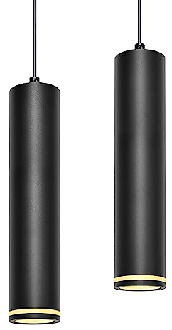 BOYIR Pendelleuchte Modern Zylinder Schwarz Hängelampe, Hängeleuchte Höhenverstellbar Aluminium Kronleuchter mit GU10 Fassung max. 60 Watt Pendellampe Deckenlampe für Wohnzimmer Schlafzimmer, 2 Stücke