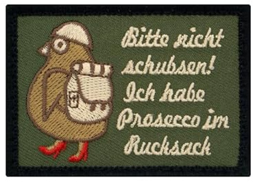 Café fyrkant skjut inte in morale patch (Prosecco i ryggsäck)