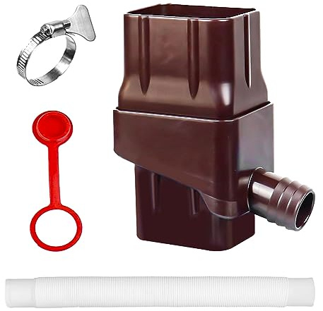 Tefola Rainwater Diverter Kit, 2 x 3 in Rain Water Catcher for Circular Ducts,for Standard Residential Water Drop Pipe,with Hoses Stretch from 14.1 in to 50.2 in(Brown)