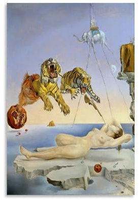 Stampa artistica su tela, motivo: Salvador Dalì (sogno causato dal volo di un'ape intorno a un melograno un secondo prima del risveglio), stampa artistica da parete, decorazione per la casa