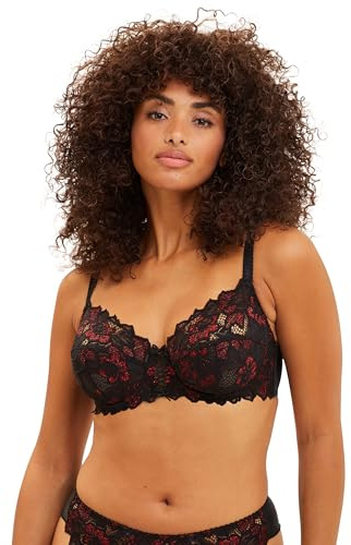 sans Complexe - Arum Glitter - Soutien-Gorge avec Armatures - en Dentelle - Femme - Noir et Rouge Pailleté - 95C