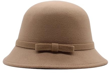 QUINTRA Damen Glockenhut im 1920er-Stil, Winterhut aus Kunstwolle, knautschbarer Bowlerhut, Vintage-Glockenhut, runder Hut Sommerhut (Khaki, One Size)