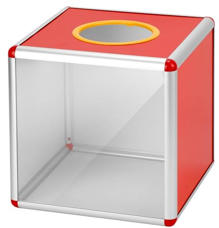 QWORK® Transparent lotterilåda 25 cm, robust donationsbehållare med aluminiumram och akrylpaneler, för donationer, lotterier och röster