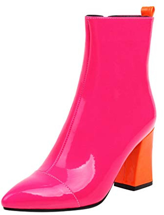 Bottines vintage en cuir pour femme - Bottines à talon zippé - Bottes vernies avec bloc surdimensionné pour femme - Bottes de pluie modernes