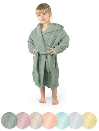 Ehrenkind® Bademantel Kinder mit Kapuze 100% Bio-Baumwolle | Kinderbademantel | Junge Mädchen | Größe 98/104 Jade