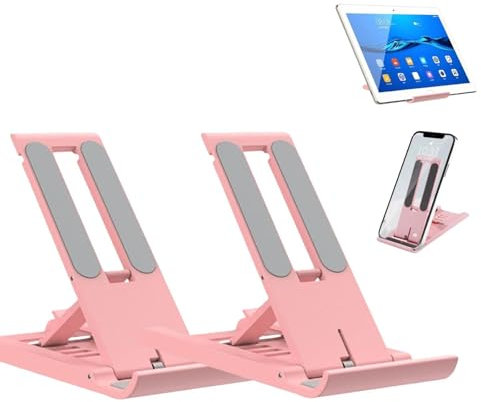 VINPAM Handyhalter, Multi-Winkel-Universal-Taschentelefonhalter, Desktop-Handyständer und Tablet-Halter, Verstellbarer Winkelklappbügel, einstellbar 6 Gänge, geeignet für Faule Menschen (2pcs rosa)