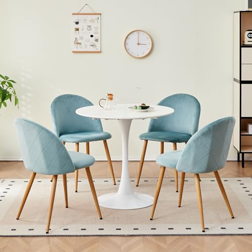 DEYARNA HOME Matgrupp set bord och stolar, matbord och 4 stolar, sammetsmatstolar, bordsskiva av MDF, svarta bordsben, modernt köksbordsset (grön, 80 x 80 x 75 cm)