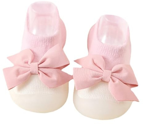 Non-Slip Baby Summer Sock Shoes with Bowknot Extra Soft Sole Baby Girl First Walking Shoe Booties Toddler Breathable Slippers with Soft Rubber Sole with Grips Baby Indoor Sneakers