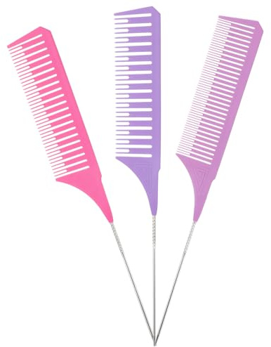 3 PCS Rat Tail Comb, Highlighting Comb Colorful Highlight Combs Professional Dyeing Hair CombsSet Fine Tooth Combing with Metal Long Pin for Hair Stylist Weaving Styling Salon Barbershop Home