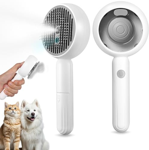 Hixava Cepillo de Perro Gato de Vapor Cepillo para Gatos Cepillo par Perros Gatos Steamy Brush Autolimpiante Cepillos de Aseo para Mascotas para Perros Gatos Conejos de Pelo Corto y Largo