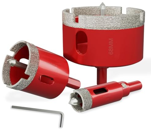 3-tlg Diamant Lochsäge mit Zentrierbohrer(16 mm, 35 mm & 68 mm) Ideal für präzises Bohren in Porzellan, Keramik, Granit, Stein und Glasflaschen. Fachmännisch entwickelt für den professionellen