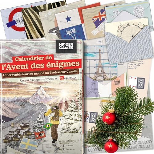 Hidden Games - Tour du Monde du Professeur Charlie - Français - Calendrier de l'Avent 2025 Puzzle pour 1 à 6 Personnes de 14 Ans et Plus - 24 Puzzles individuels