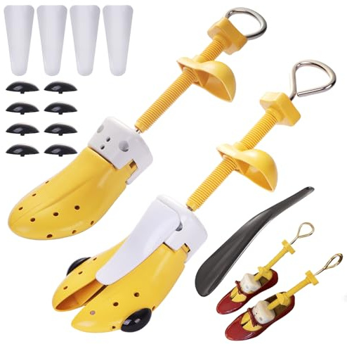 lakudayy Shoe Stretcher for Men Women Wide Feet, Pair of Yellow 4 Way Adjustable Shoe Stretcher for Wide Feet to Stretch Length Width, Tough Plastic Shoe Tree Shaper, for All Footwear