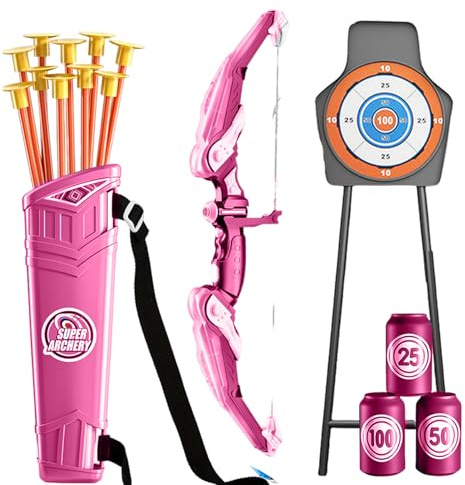Juego de Arco y Flecha para niños Juego de Tiro con Arco LED de plástico para niños Incluye Estuche para y Flecha Dianas Botellas Juguetes educativos fáciles de Usar para 4 años Rose