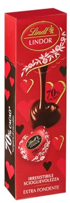Lindt LINDOR Tubino Cuori, Confezioni di Cuori LINDOR al Cioccolato Extra Fondente 70% Cacao, Formato 41g