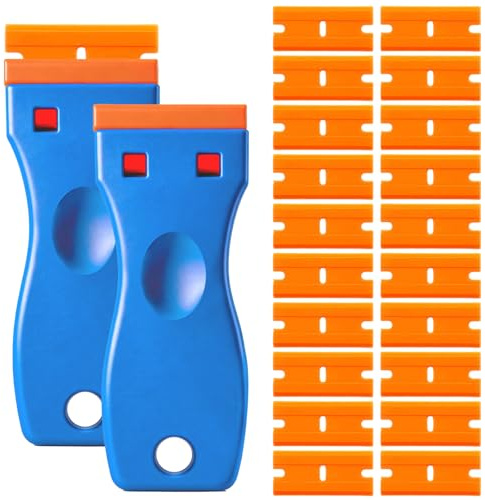 2PCS Minigrattoir en plastique avec 20 lames en plastique, pour Plaque Vitrocéramique et Surfaces Sensibles, grattoir plastique pour peinture, autocollants, colle et verre