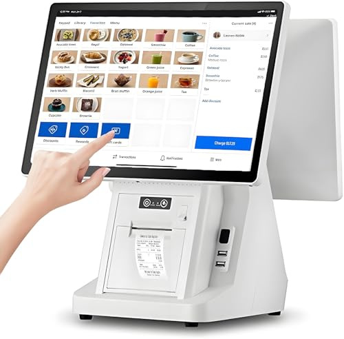 GEJLELDS Sistemas TPV para restaurantes con Doble Pantalla táctil de 15,6 Pulgadas: Caja registradora Todo en uno para pequeños Negocios, 8 GB de RAM, 128 GB de SSD, Terminal de Pago para Tiendas