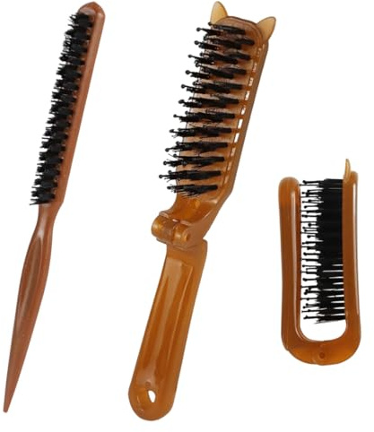 ZZHBOO 2 Pettini in Setole di Cinghiale e Pieghevole, Spazzola per Capelli Portatile, per Styling, Voluminosi e Pettinatura per Tutti i Tipi di Capelli, marrone