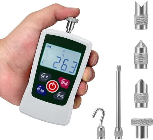 Digital Force Gauge, 500N Digital Pull Tester Dynamometer, 4 Types Unit (N, KG, LB, OZ) Real-Time/Peak/First Peak Modes, High-Precision Pressure Push-Pull Meter for Quality Control, Material Testing