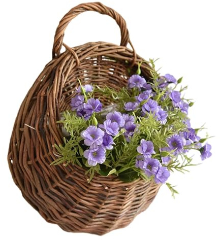Cesto da parete in , realizzato a mano, in rattan, decorazione da appendere, cestino in fibra naturale intrecciata con anello, supporto rustico per casa, giardino, matrimonio, cucina, cameretta