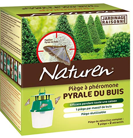 NATUREN NPHEPYR - Piège à Phéromones pour Pyrale du Buis + 2 Capsules à phéromones - Piège Efficace Pendant Toute Une Saison et réutilisable - Capsule Efficace 3 Mois - 1 piège par Massif de buis