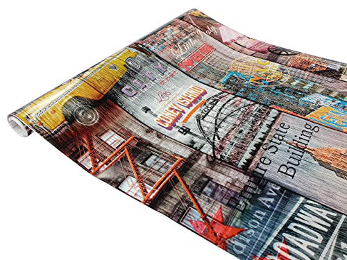 DecoMeister Klebefolie dekorative Möbelfolie Selbstklebende Folie für Möbel Deko-Folie Selbstklebefolie Dekoration mit Motiv Muster Fertigrolle 67,5cm x 200 cm New York Manhattan Coney Island