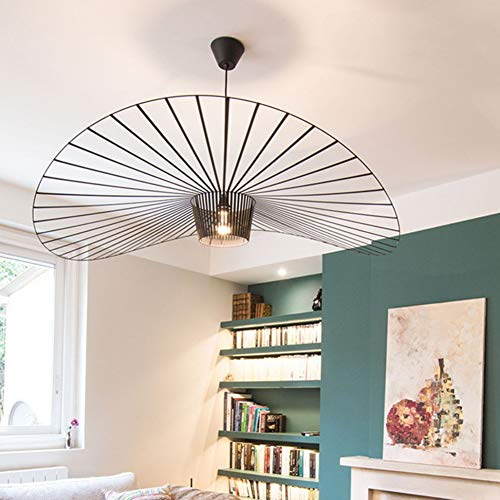 Hängeleuchte Vintage Wohnzimmer LED Vertigo Pendelleuchte (Licht Höhenverstellbar) Fiberglas/PU Hut Lichter E27 Kronleuchter für Restaurant Schatten (120cm, Schwarz)