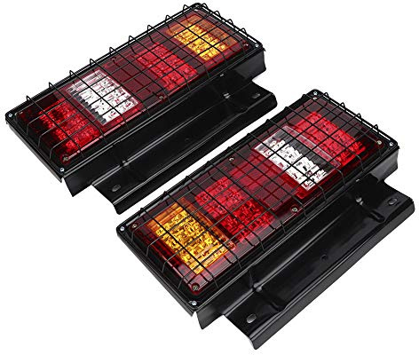 2Pcs LED Kit de Barre de Feux Arrière de Remorque de Camion 32 LED Clignotant de Queue étanche Feu de Freinage avec Feu de Recul avec Protection en Filet de Fer 12V pour Remorque de Bateau de Camion+