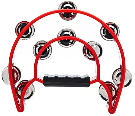 Musfunny Half Moon Tambourines for Adults: Hand Tambourine with Double Bell | Tambourines with Double Row Jingles Bell - Hand Held Percussion Musical Instrument for Party Singers Bands Music Education